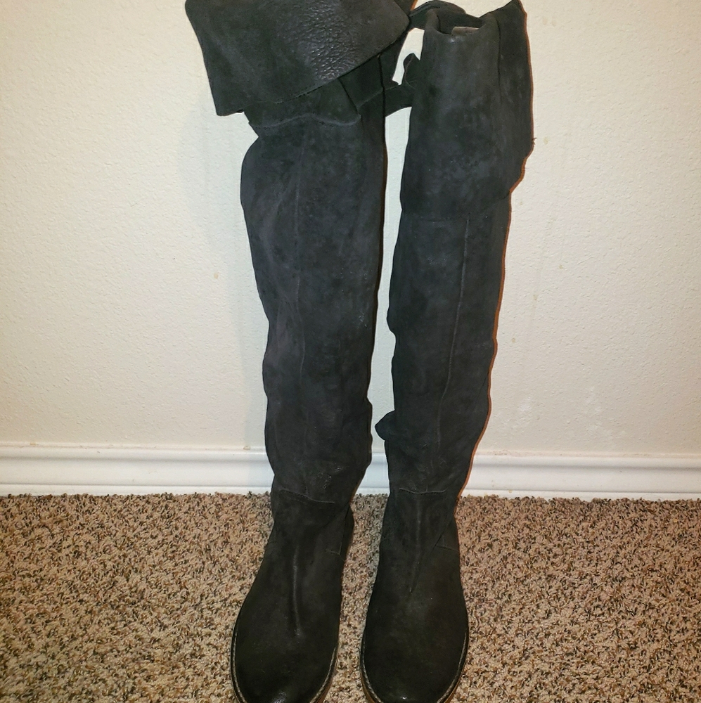 Frye Black Suede Over-the-Knee Boots